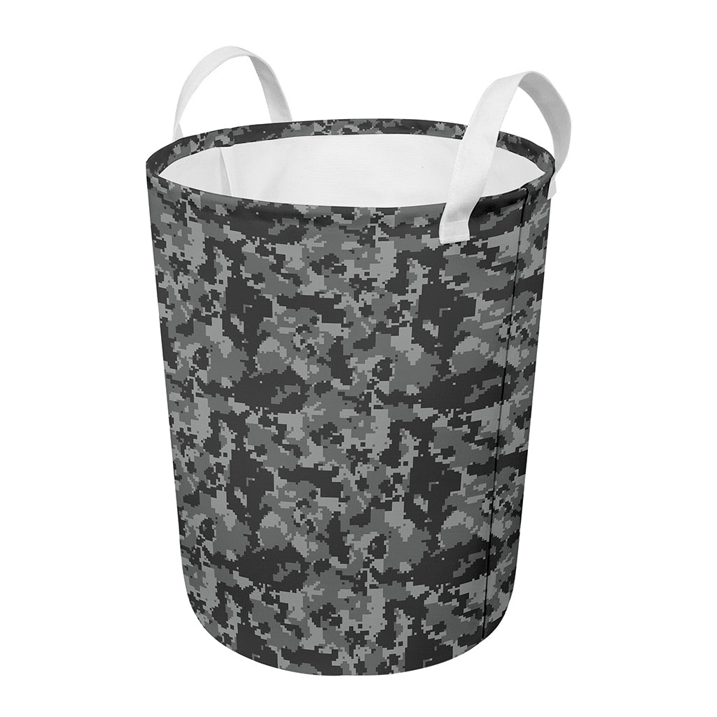 Grey Digital Camo Pattern Print Round Laundry Basket
