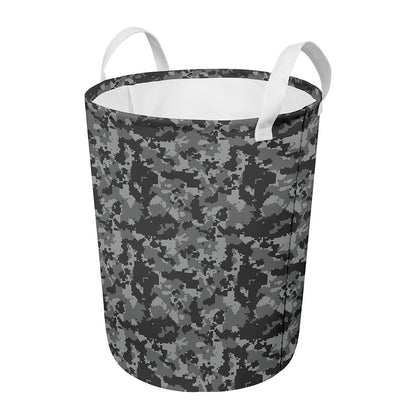 Grey Digital Camo Pattern Print Round Laundry Basket