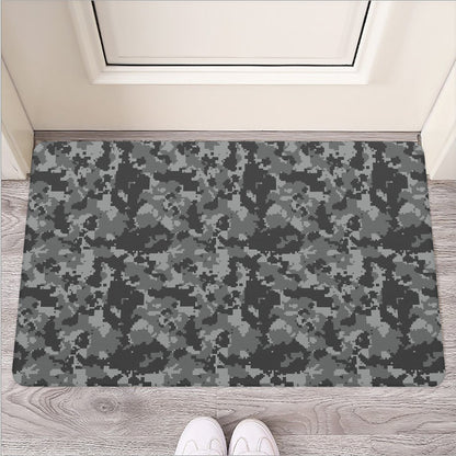 Grey Digital Camo Pattern Print Rubber Doormat