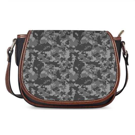 Grey Digital Camo Pattern Print Saddle Bag