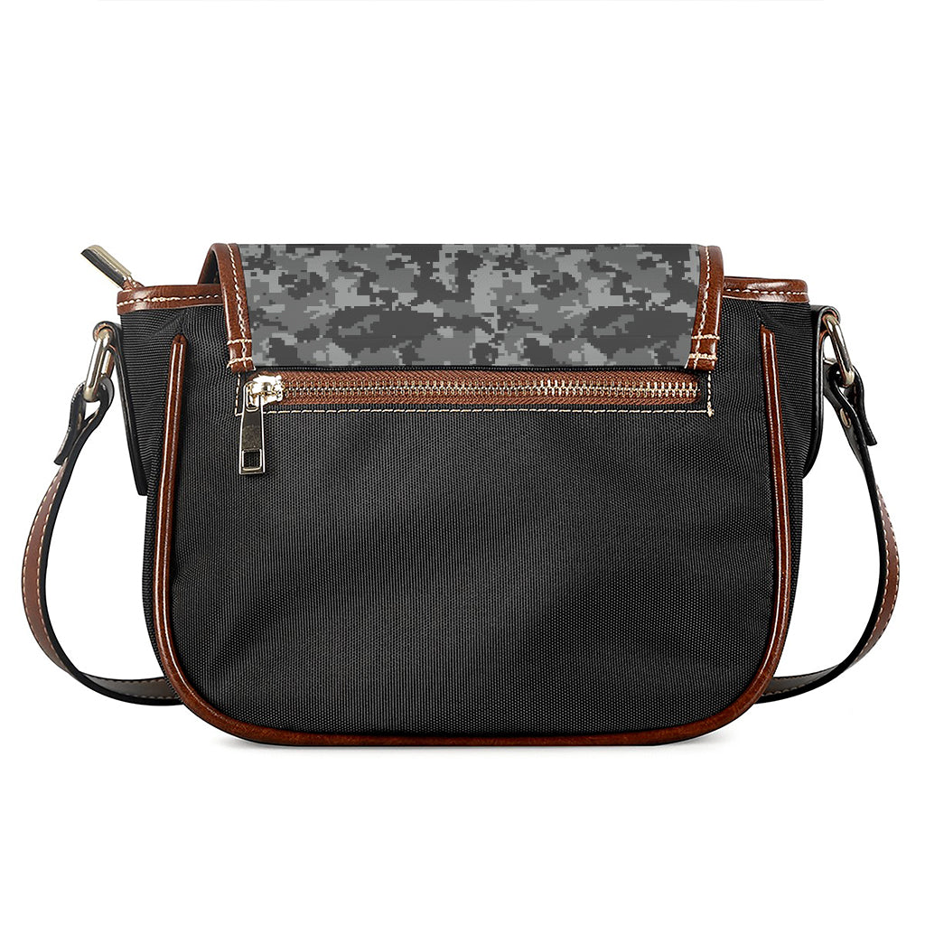 Grey Digital Camo Pattern Print Saddle Bag