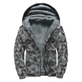 Grey Digital Camo Pattern Print Sherpa Lined Zip Up Hoodie