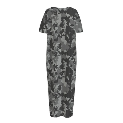Grey Digital Camo Pattern Print Short Sleeve Long Nightdress