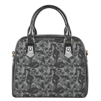 Grey Digital Camo Pattern Print Shoulder Handbag