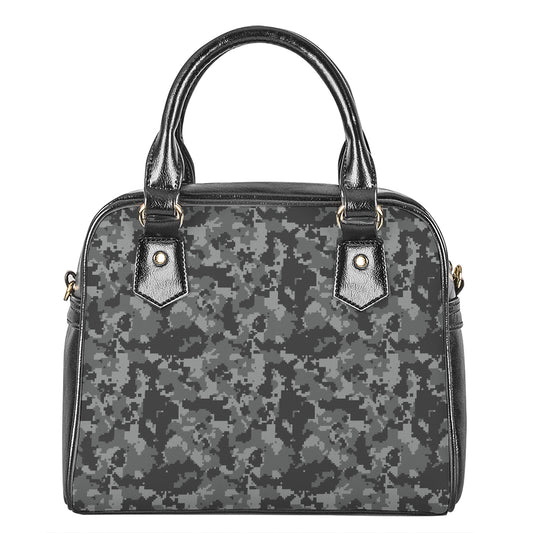 Grey Digital Camo Pattern Print Shoulder Handbag