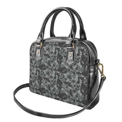 Grey Digital Camo Pattern Print Shoulder Handbag