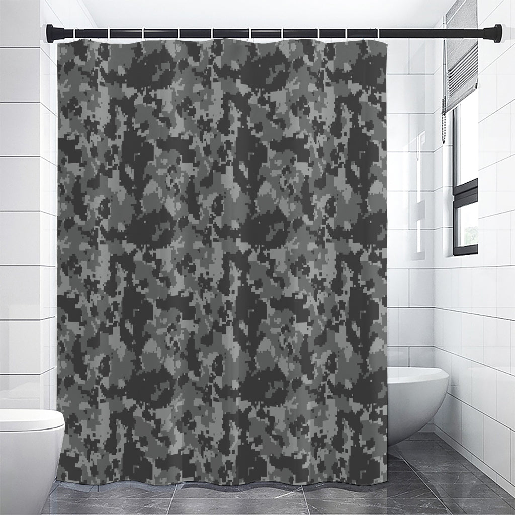 Grey Digital Camo Pattern Print Shower Curtain