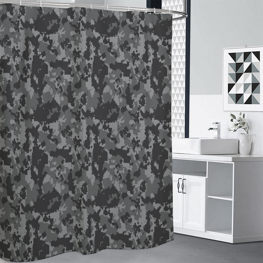 Grey Digital Camo Pattern Print Shower Curtain