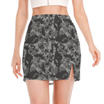 Grey Digital Camo Pattern Print Side Slit Mini Skirt