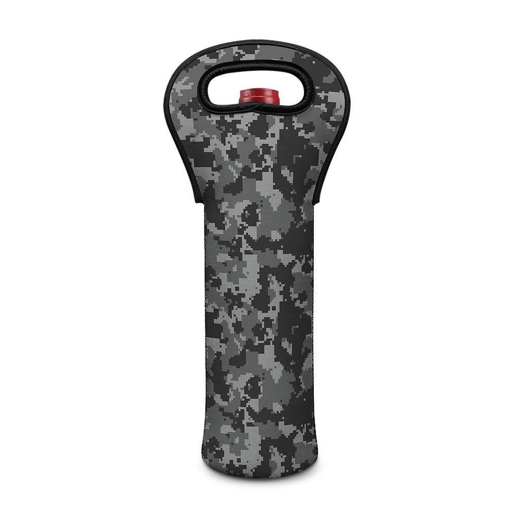 Grey Digital Camo Pattern Print Single Neoprene Wine Tote