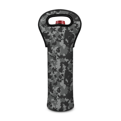 Grey Digital Camo Pattern Print Single Neoprene Wine Tote