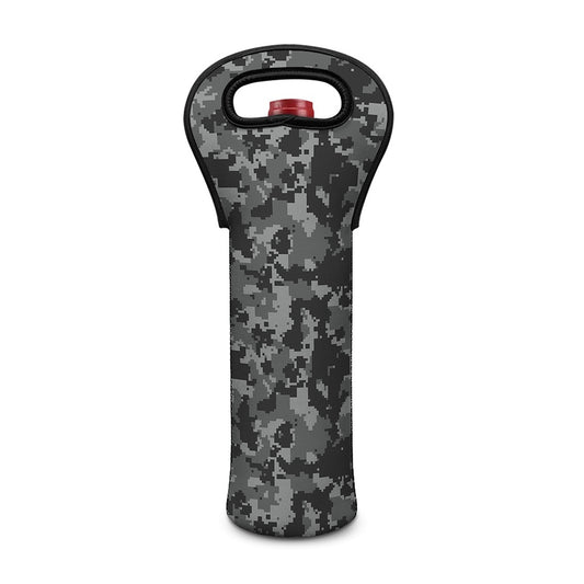 Grey Digital Camo Pattern Print Single Neoprene Wine Tote