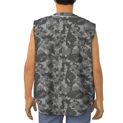 Grey Digital Camo Pattern Print Sleeveless Baseball Jersey