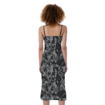 Grey Digital Camo Pattern Print Slim Fit Midi Cami Dress