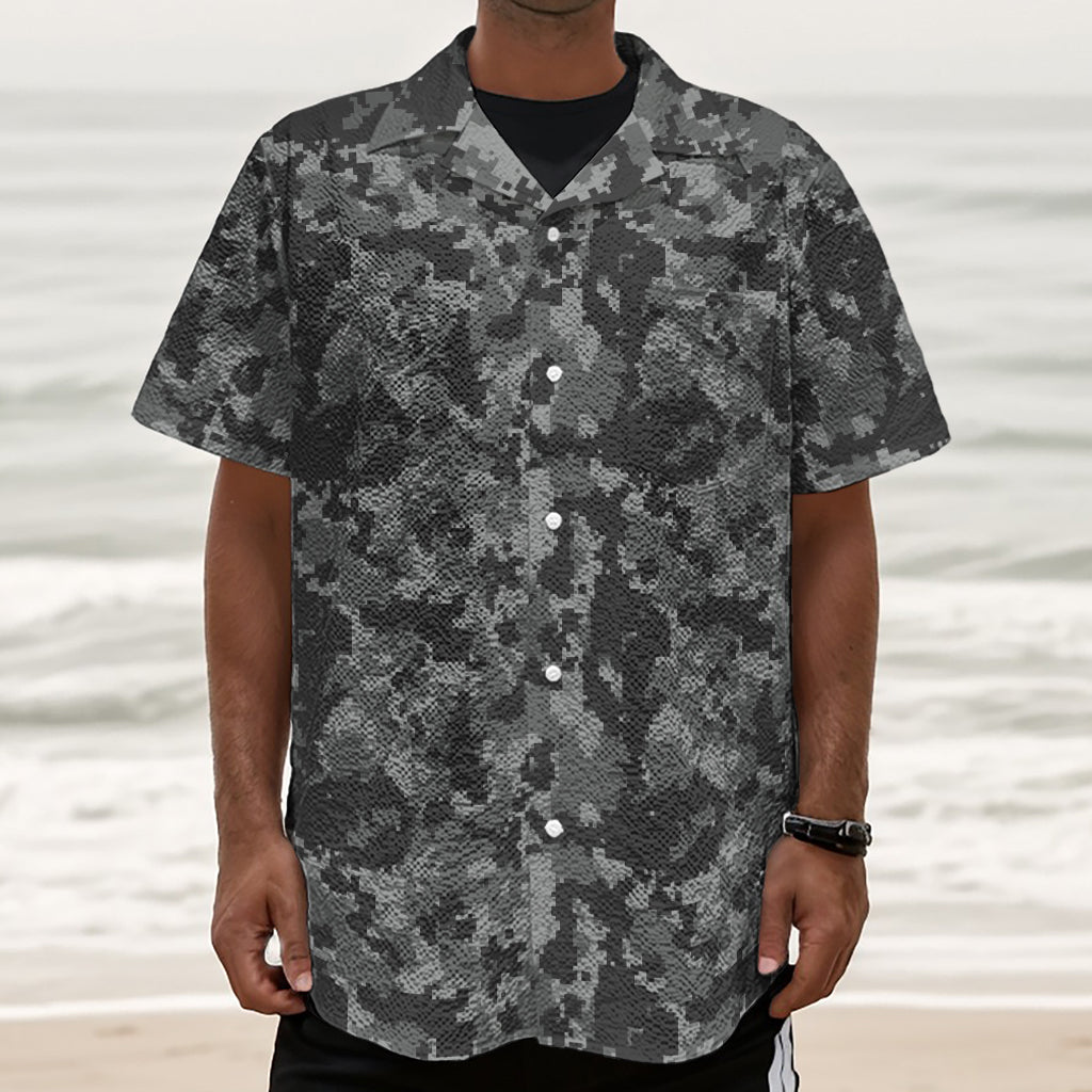 Grey Digital Camo Pattern Print Textured Short Sleeve Shirt