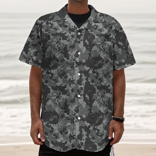 Grey Digital Camo Pattern Print Textured Short Sleeve Shirt