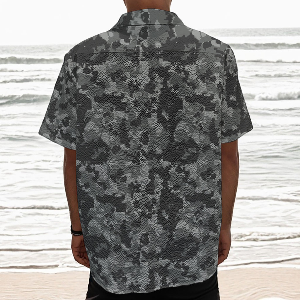Grey Digital Camo Pattern Print Textured Short Sleeve Shirt