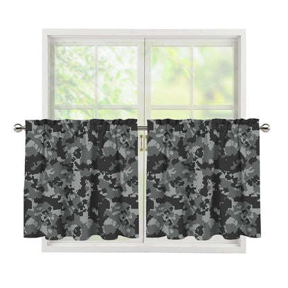 Grey Digital Camo Pattern Print Tier Curtains