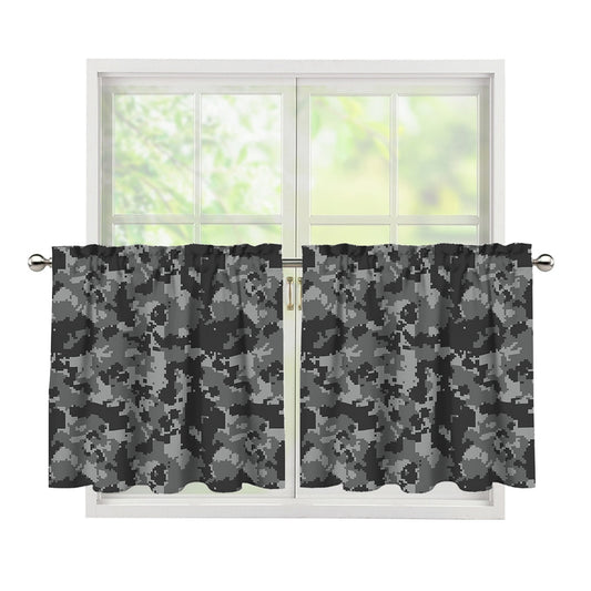 Grey Digital Camo Pattern Print Tier Curtains