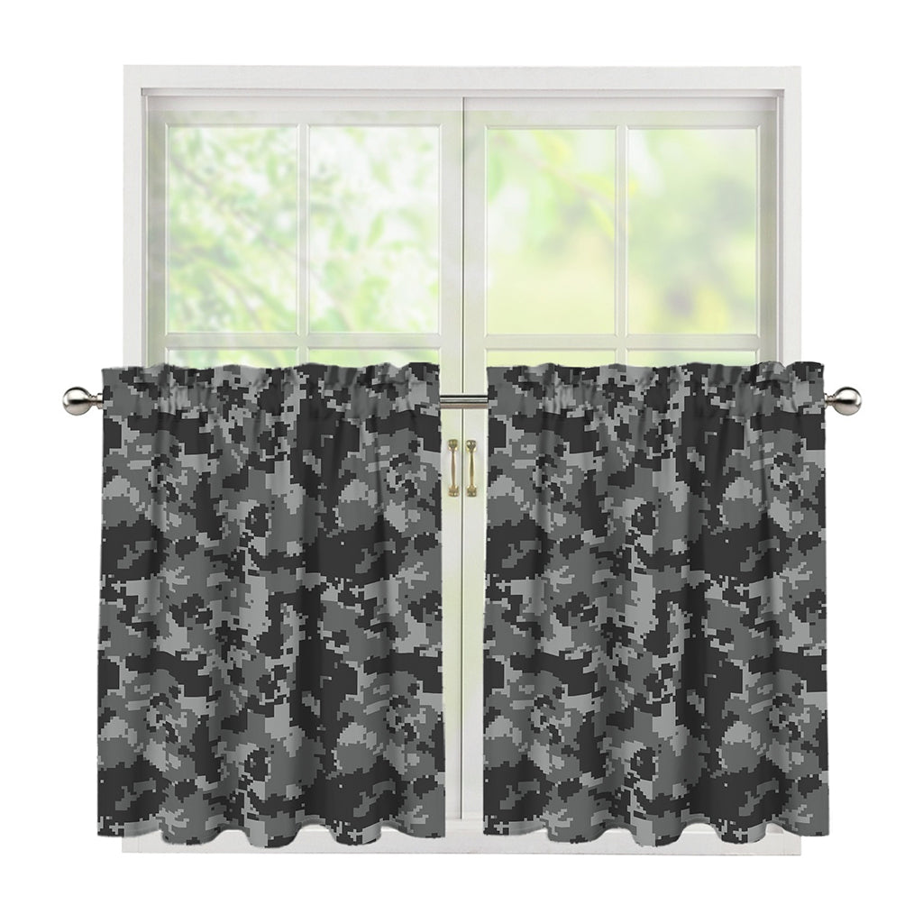 Grey Digital Camo Pattern Print Tier Curtains