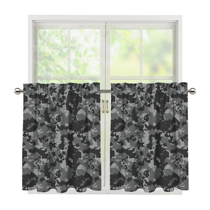 Grey Digital Camo Pattern Print Tier Curtains