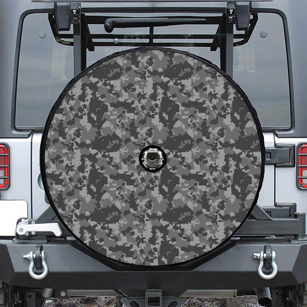 Grey Digital Camo Pattern Print Tire Cover With Camera Hole