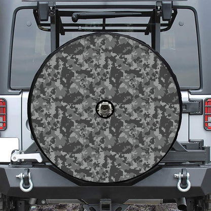 Grey Digital Camo Pattern Print Tire Cover With Camera Hole
