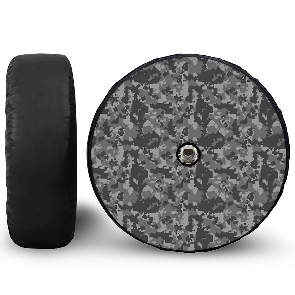 Grey Digital Camo Pattern Print Tire Cover With Camera Hole