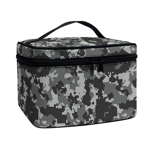 Grey Digital Camo Pattern Print Travel Makeup Bag