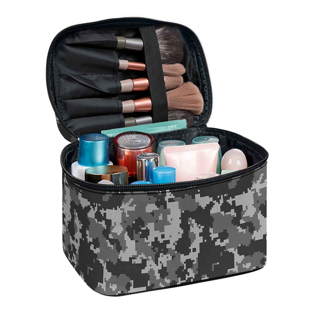 Grey Digital Camo Pattern Print Travel Makeup Bag