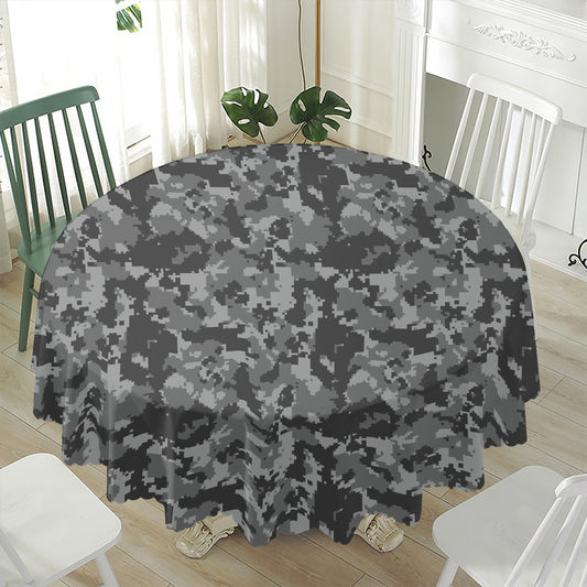 Grey Digital Camo Pattern Print Waterproof Round Tablecloth