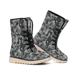 Grey Digital Camo Pattern Print Winter Boots
