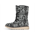 Grey Digital Camo Pattern Print Winter Boots