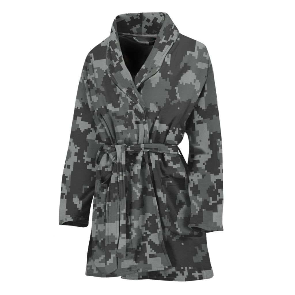 Grey Digital Camo Pattern Print Women's Bathrobe