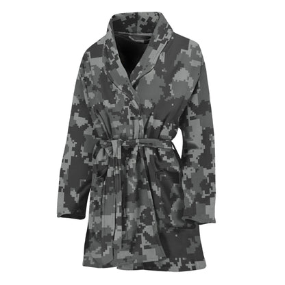 Grey Digital Camo Pattern Print Women's Bathrobe