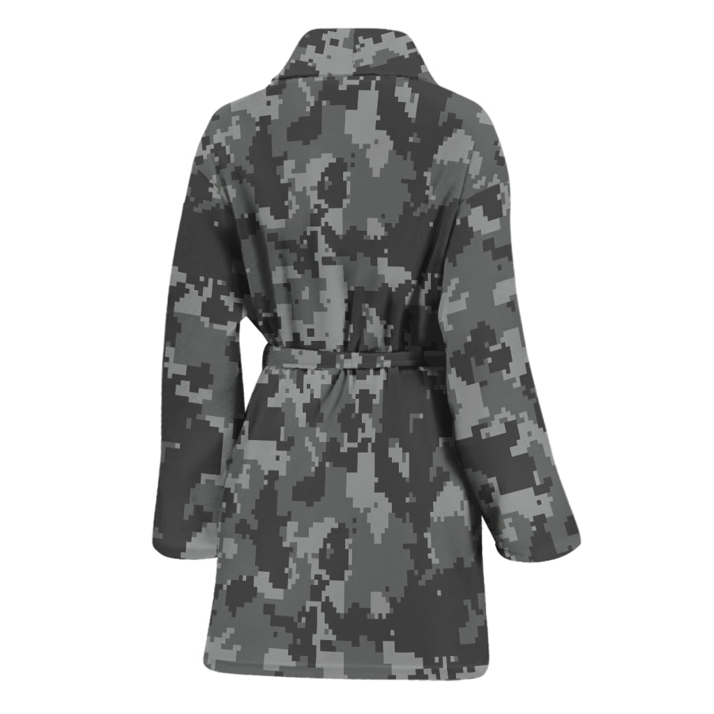 Grey Digital Camo Pattern Print Women's Bathrobe