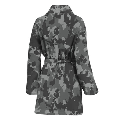 Grey Digital Camo Pattern Print Women's Bathrobe