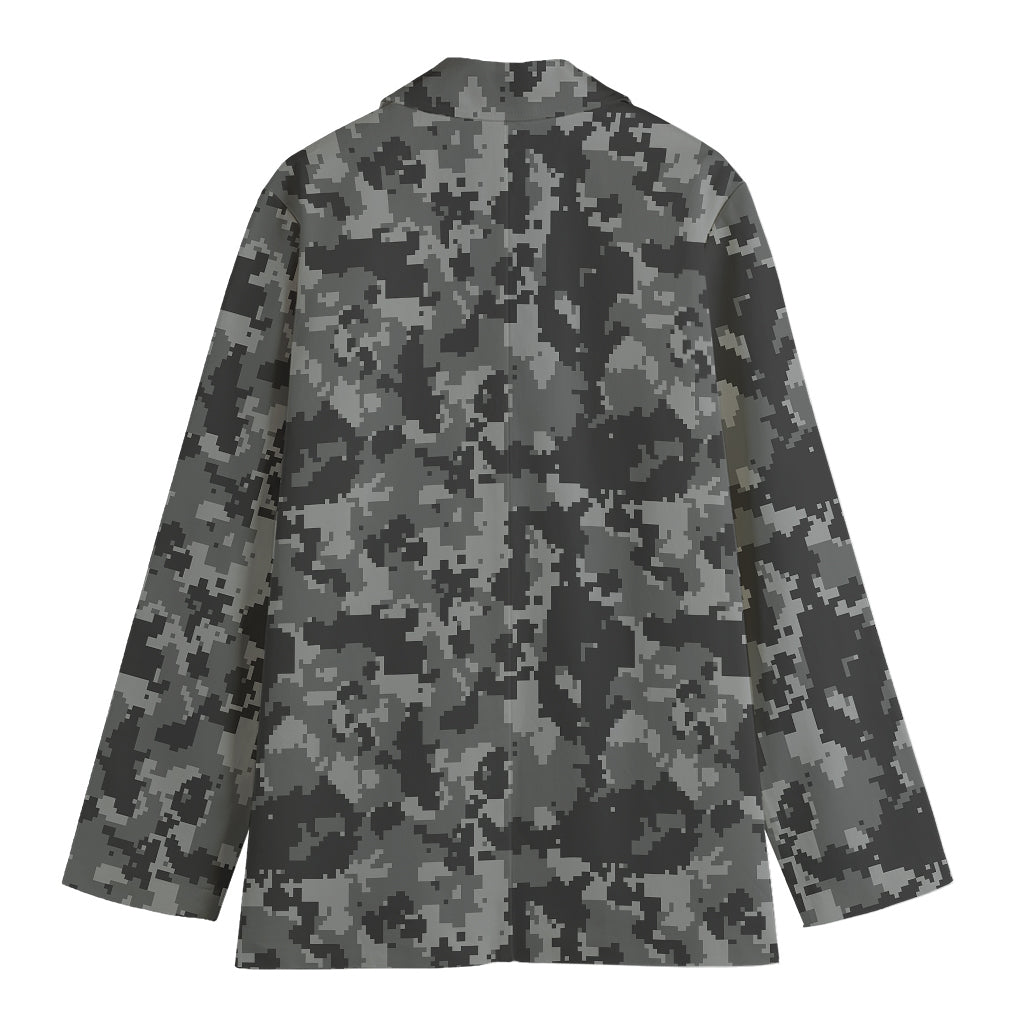 Grey Digital Camo Pattern Print Women's Blazer
