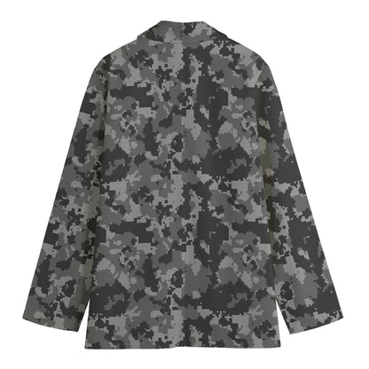 Grey Digital Camo Pattern Print Women's Blazer