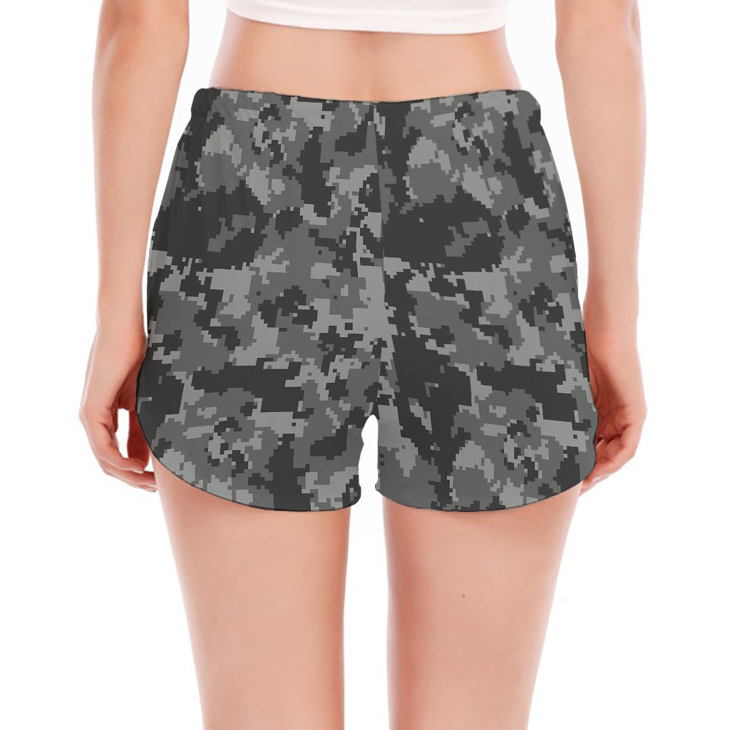 Grey Digital Camo Pattern Print Women's Split Running Shorts