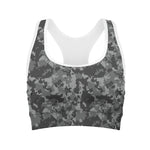 Grey Digital Camo Pattern Print Women's Sports Bra