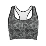 Grey Digital Camo Pattern Print Women's Sports Bra