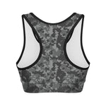 Grey Digital Camo Pattern Print Women's Sports Bra