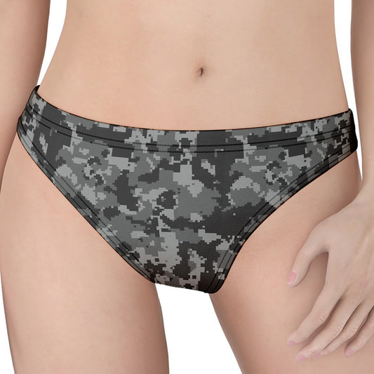 Grey Digital Camo Pattern Print Women's Thong