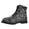 Grey Digital Camo Pattern Print Padded Collar Lace Up Boots