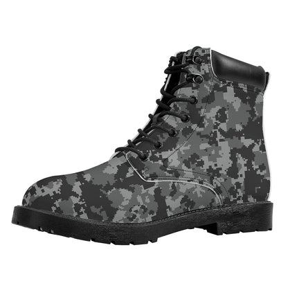 Grey Digital Camo Pattern Print Work Boots