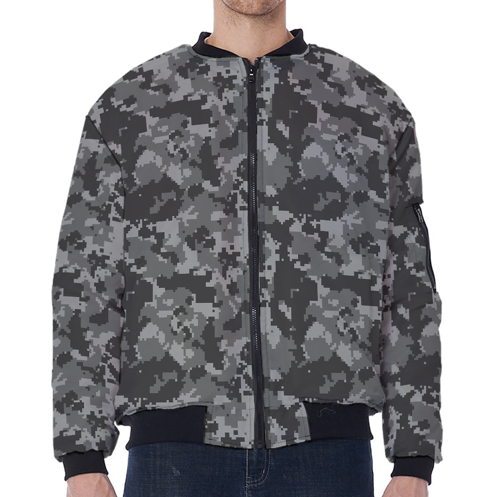 Grey Digital Camo Pattern Print Zip Sleeve Bomber Jacket