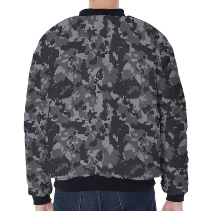 Grey Digital Camo Pattern Print Zip Sleeve Bomber Jacket