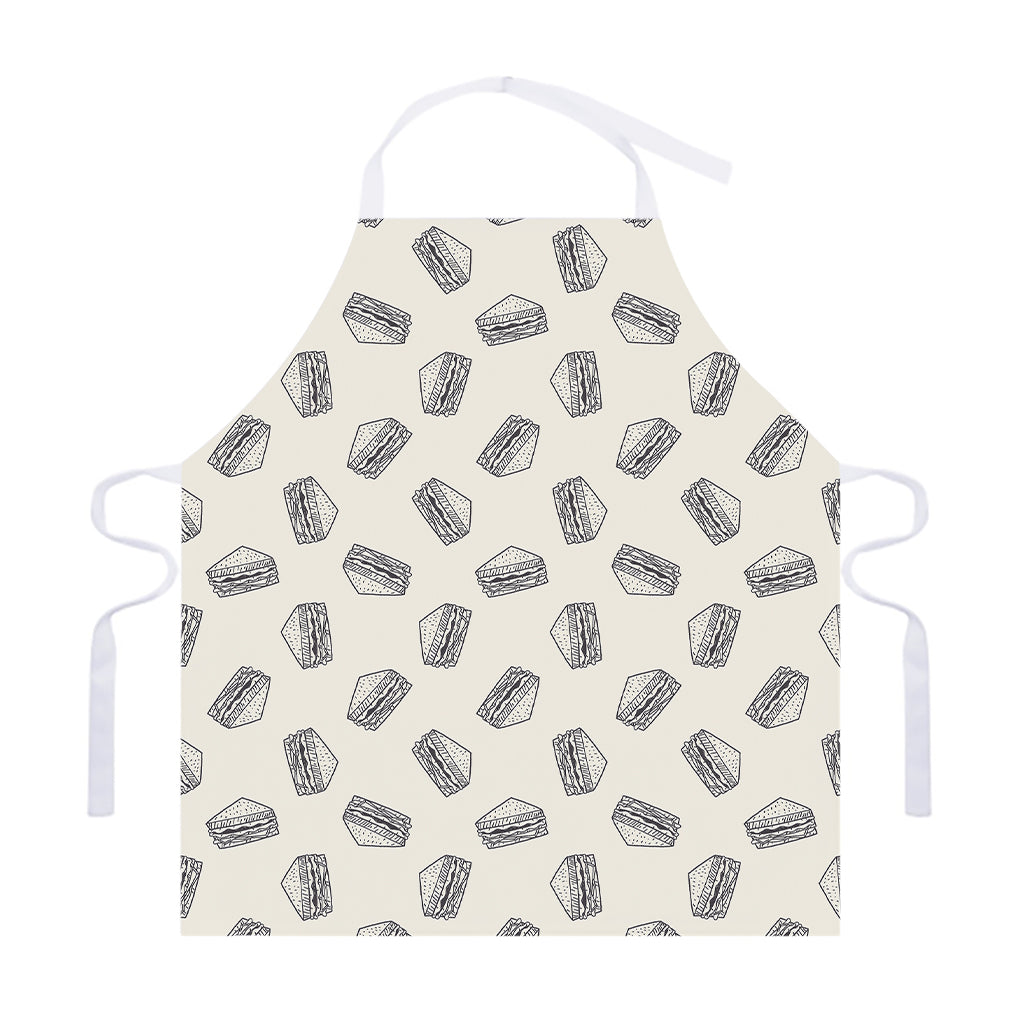 Grey Doodle Sandwich Pattern Print Adjustable Apron