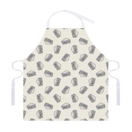 Grey Doodle Sandwich Pattern Print Adjustable Apron